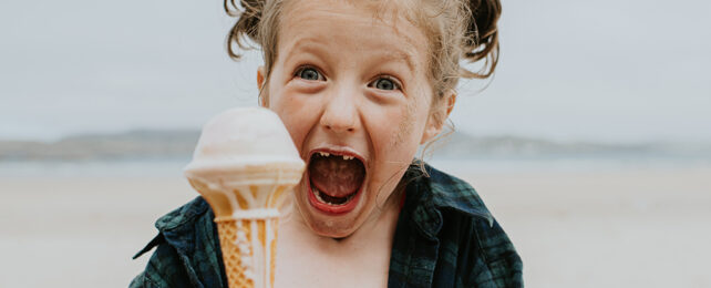 excited girl with an ice cream