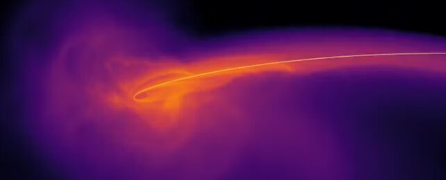 A bright flash of orange light across a dark purple background