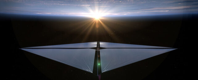 silver sail beneath a planet