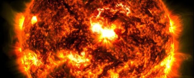 Close up of sun with flares
