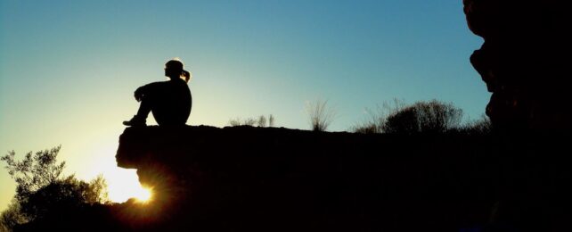 silhouette of person sitting in nature