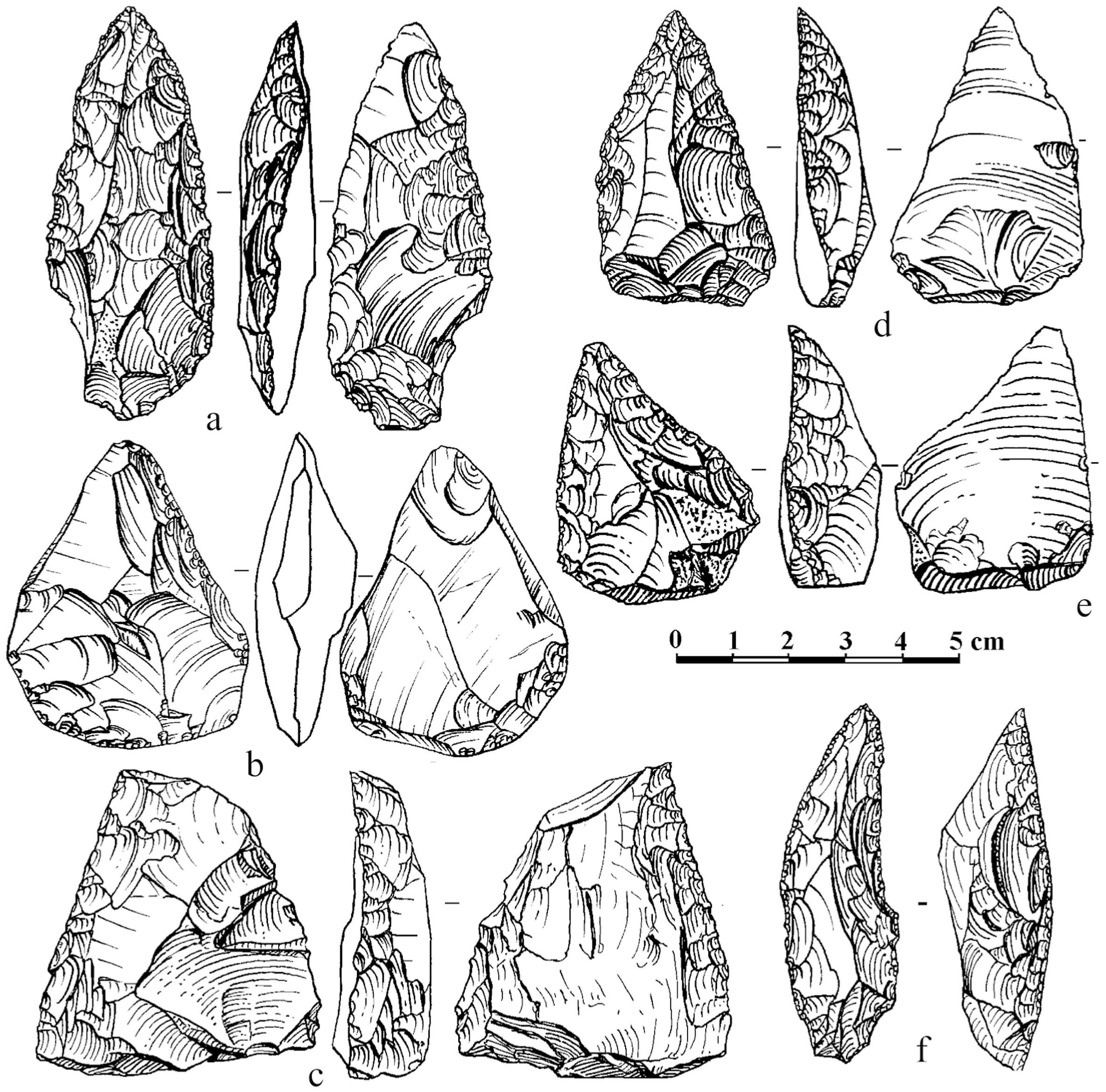 Illustrated outlines of stone tools
