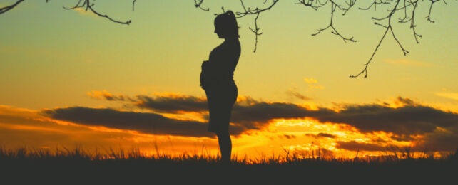 silhouette of a pregnant woman against a sunset