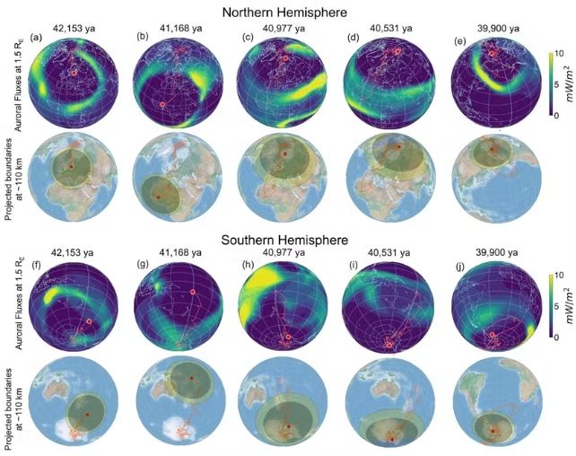 Illustration of where auroras formed during Laschamps event 
