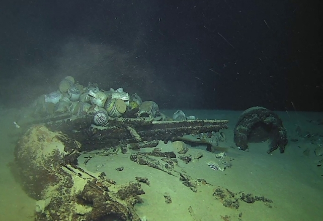 A shipwreck in deep seawater