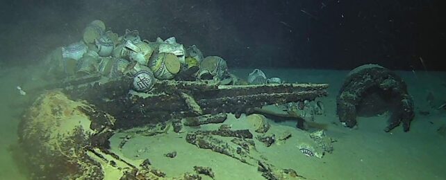A shipwreck in deep seawater