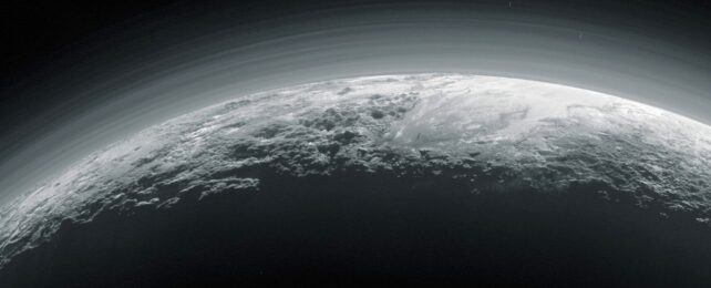 Black and white close image of Pluto