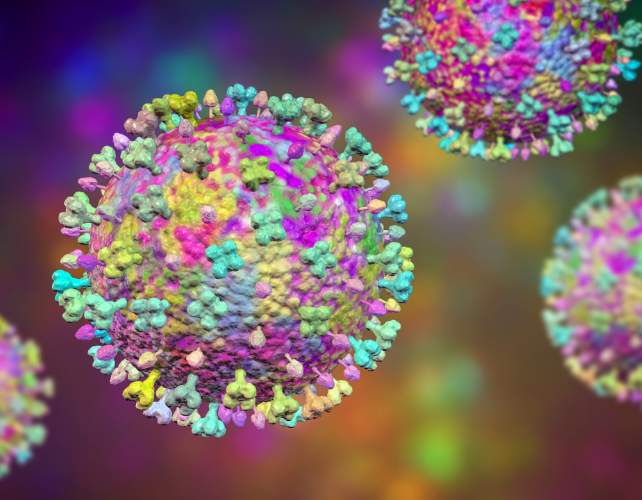 Illustration of colorful virus particles