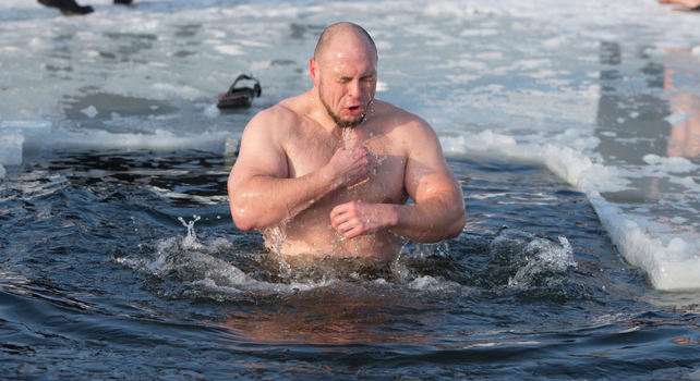 man in ice bath