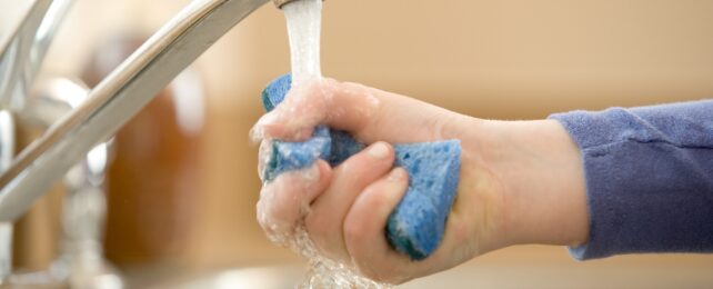 sponge under a tap
