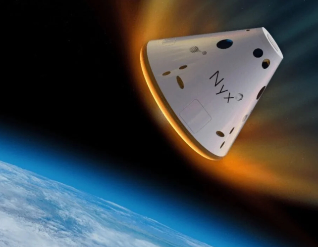 artist's image of space capsule hitting atmosphere