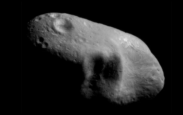 Black and white image of asteroid in space