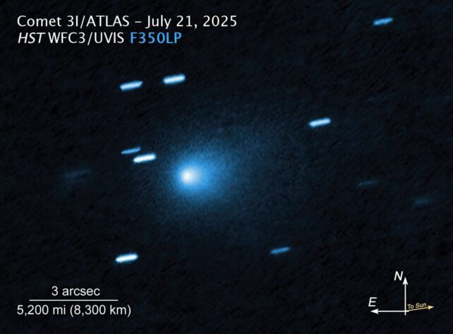 A bright blue spot in a dark sky