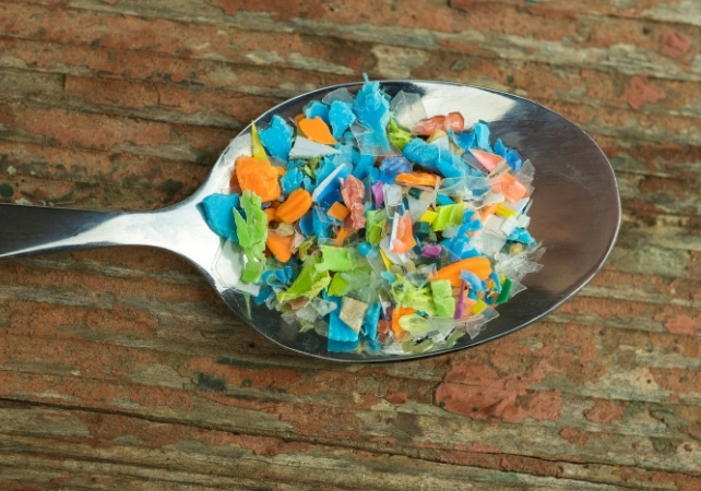 microplastic in a metal spoon