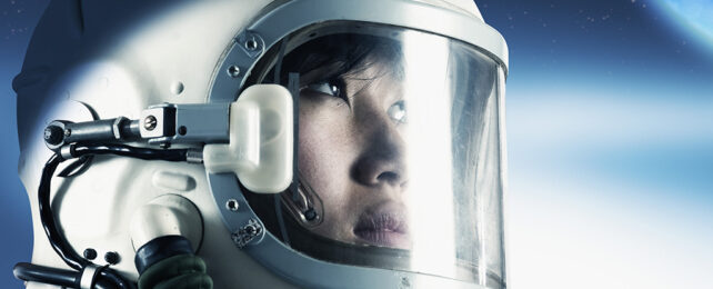 An astronaut looking up