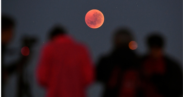 People watching a total lunar eclipse