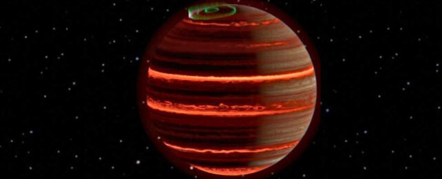 A planet with glowing circular stripes wrapping it