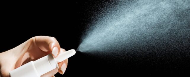 Hand holding a nasal spray