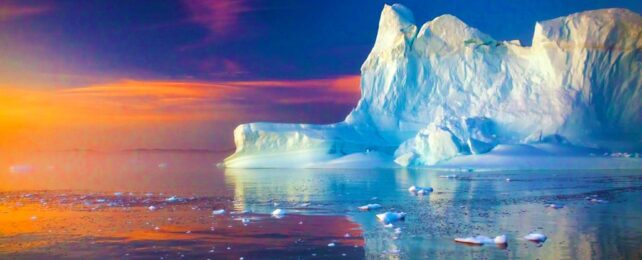 An iceberg in eerie red light