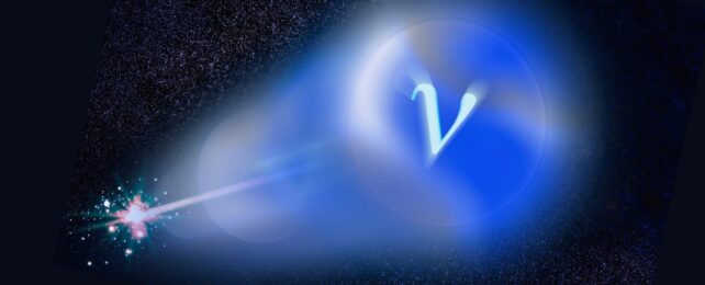 Blue light bursting in a cone shape, with a letter v at the top