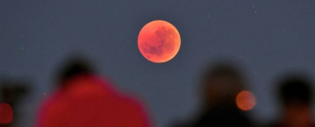 People gather to watch a "blood moon" eclipse in Melbourne on July 28, 2018