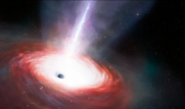 Illustration of bright light emitted from a black hole