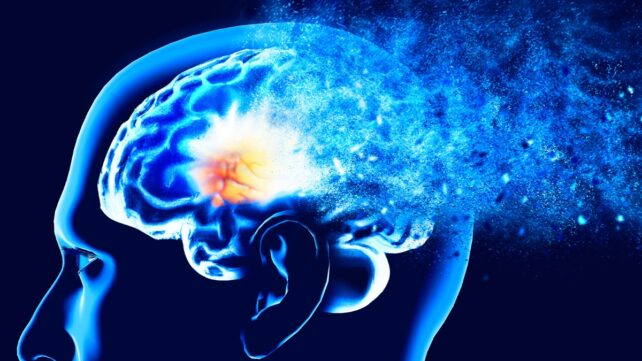 Blue brain outline with fading light