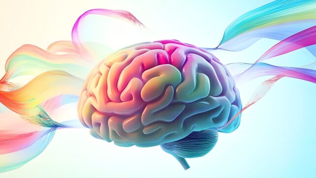 colorful brain surrounded by waves