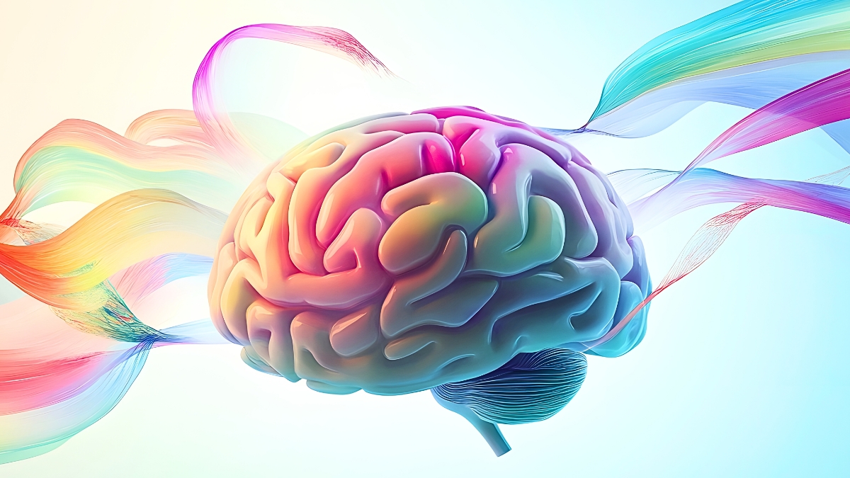 colorful brain surrounded by waves