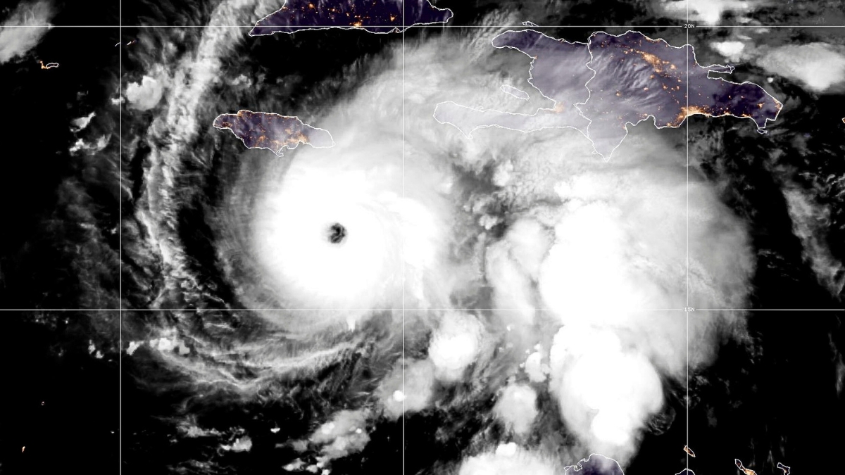 Satellite image showing a hurricane at night