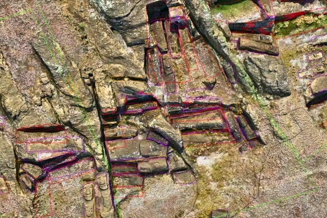 volcanic crater where nearly all of Rapa Nui's giant statues were carved, with unfinished carvings outlined