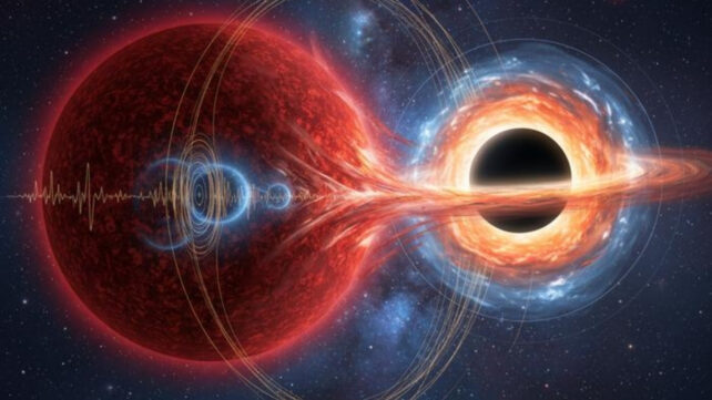 artist's impression of a black hole and red giant star