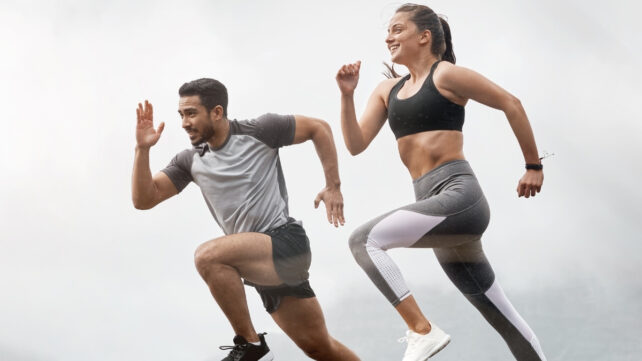 man and woman running