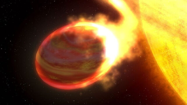 illustration of a gas giant being torn apart