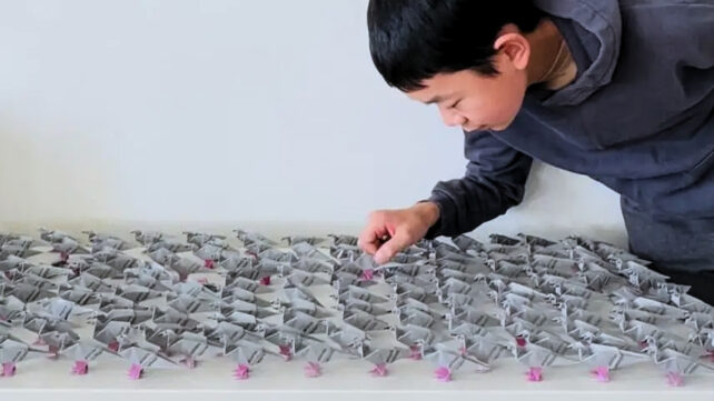 Miles Wu with his origami