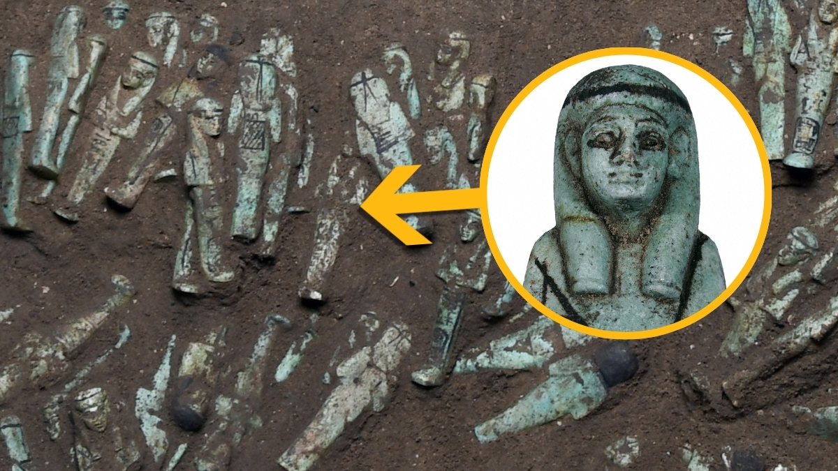 A treasure trove of 225 funerary figurines has been discovered inside a tomb in the ancient Egyptian capital of Tanis in the Nile Delta, a rare find that has also solved a long-running mystery.