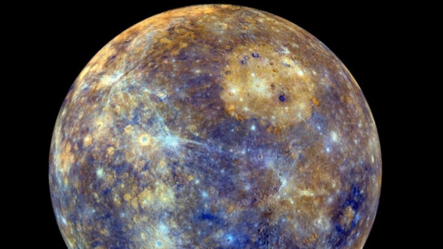 The planet Mercury in colors of blue and gold