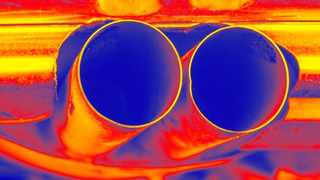 Two exhaust pipes of a car, with a thermal infrared effect
