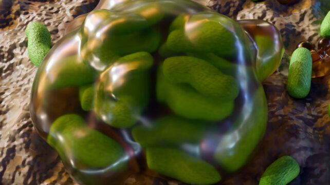 render of bacteria in biofilm