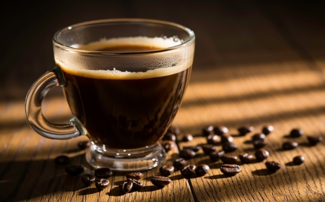 coffee in a glass mug