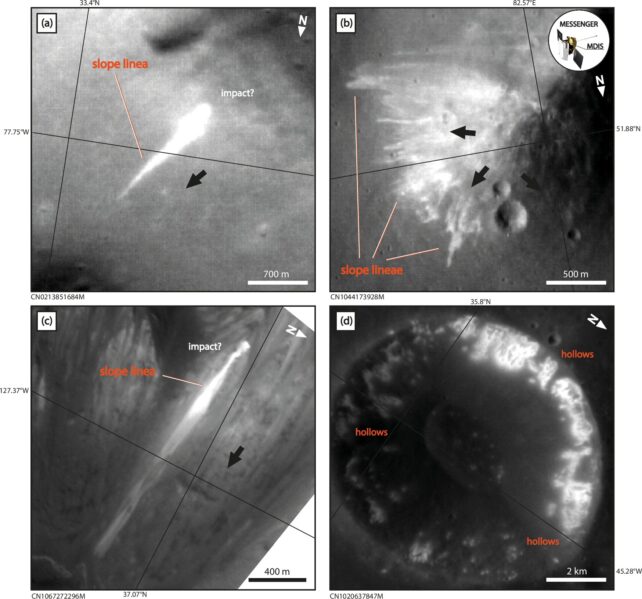 Streaks on Mercury Examples