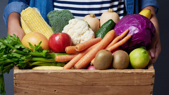 Vegetables and fruit in a basket