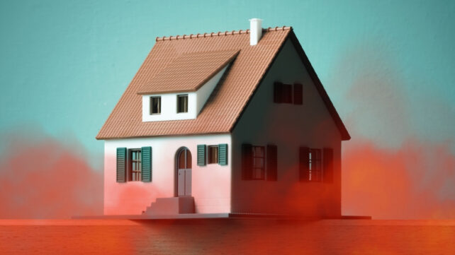 house with a red mist