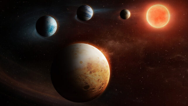 illustration of planets near a sun