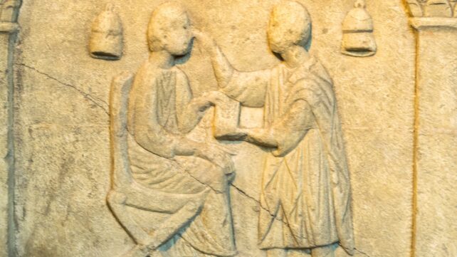 An ancient stone inscription of two people