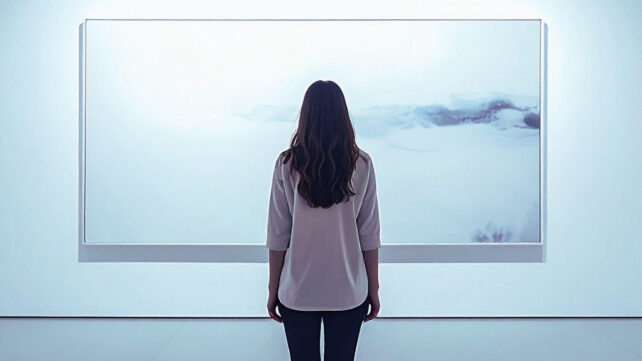 woman looking at art