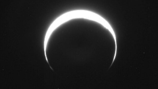 An image taken by the Psyche mission spacecraft shows Mars on Wednesday, May 13, 2026, appearing as an eclipse