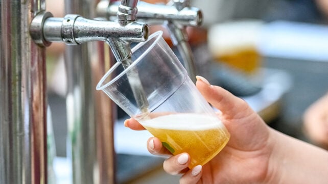 Pouring beer into a disposable cup