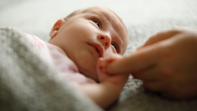 newborn holds hand