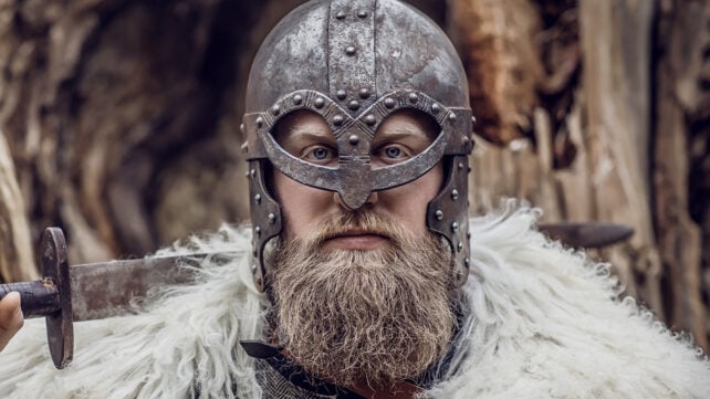 Viking warrior king in a forest
